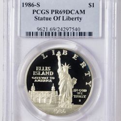 1986-S "Statue of Liberty Centennial" Silver Dollar. “GEM PROOF” 69