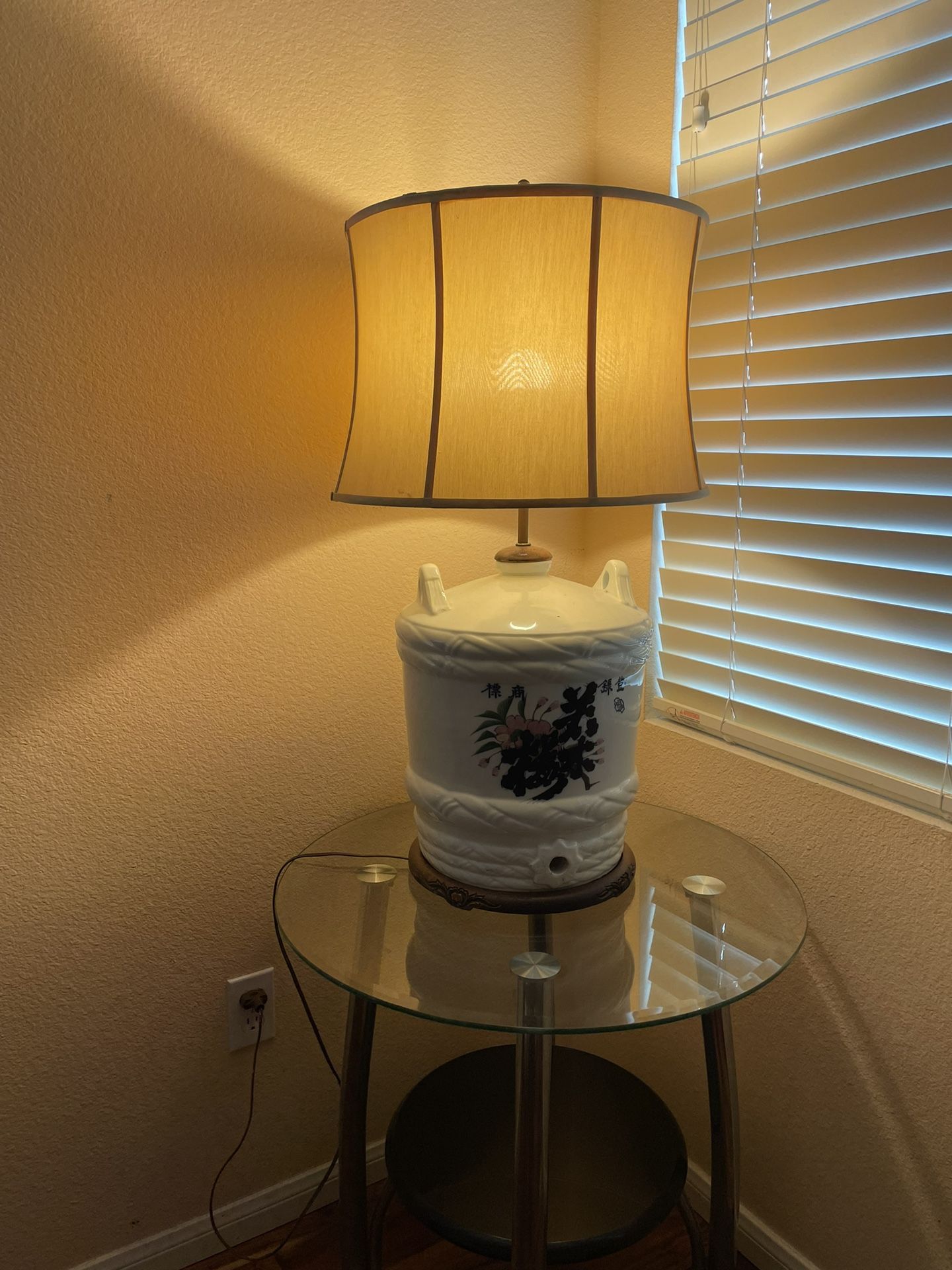 Antique 1900s RARE Large Color Japanese Ceramic Sake Barrel Jug Table Lamp