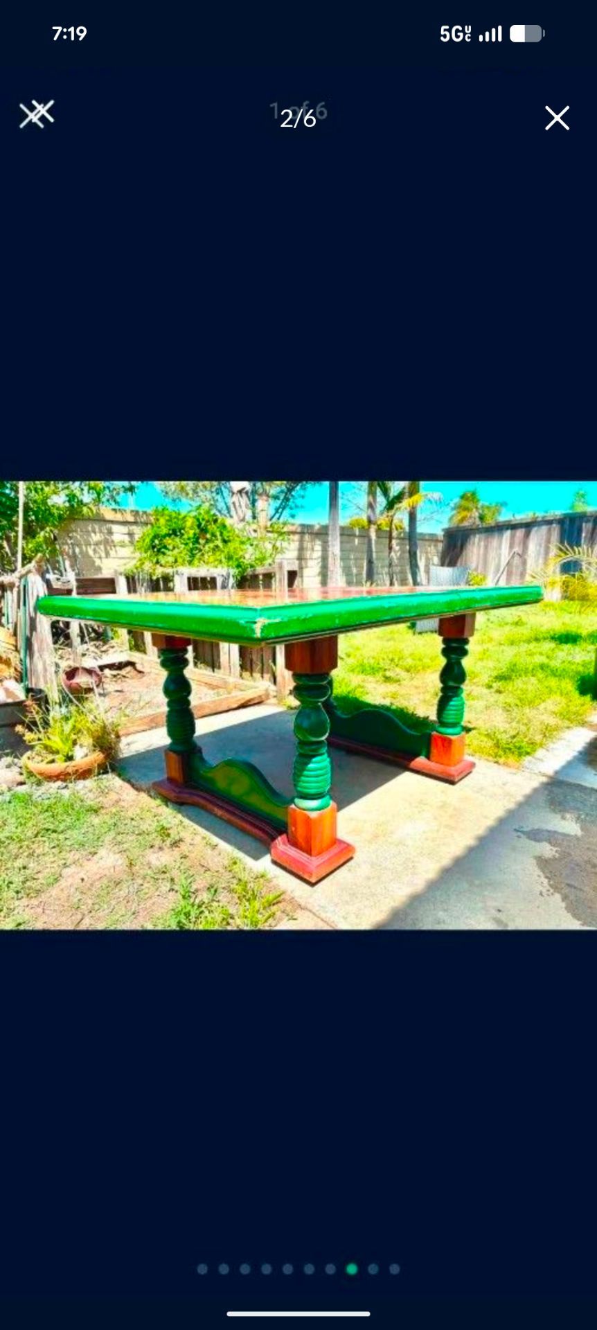 Mid Century Solid oar Green Large Retro Table