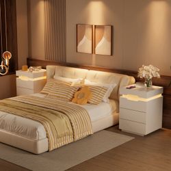 New Set of 2 LED Lighted Nightstand with 2 Drawers & Power Outlet, End Table with Remote for Bedroom Living Room, White  New in box NT-23-0192-L2 This