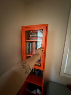 Orange Narrow Bookcase with Glass Door