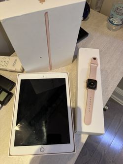 Apple iPad (6th Generation) Wi-Fi + Cellular 128 GB  and Watch SERIES 4 Gold Aluminum Case Pink Sand Sport Band 40MM