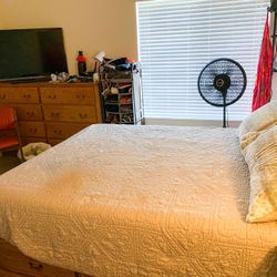 Queen Chest Bed Frame & Dresser Set - Oak $500