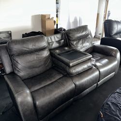 Grey Leather Recliner Sofa 