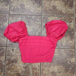 NWOT Hot Pink Puff Sleeve Crop Top Size Small