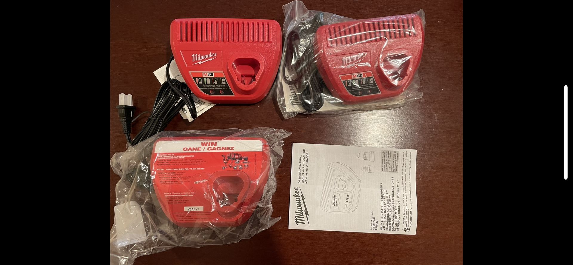 Brand New 3X Milwaukee M12 12-Volt Lithium-Ion Battery Chargers (Three total Chargers-Only)