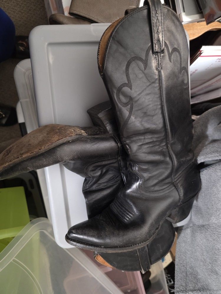 J Chisholm Black Leather Western Cowboy Boots Women Size 7.5