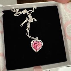 Pink Halo Heart Collier Necklace Sterling silver