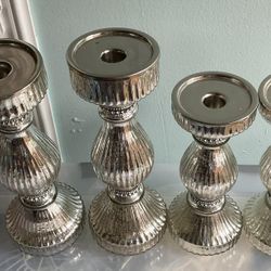 Set  Of 6 Silver Glass Candle Holders