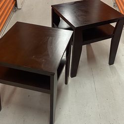 Pair Of Wood Side Tables With Shelf 