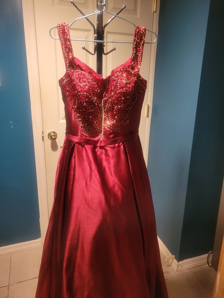 Burgandy Satin/Beading Sweet Sixteen Or Quinceanera Style Gown