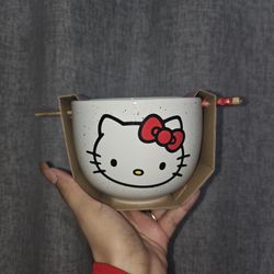 Hello Kitty - Ceramic Bowl + Chopsticks.