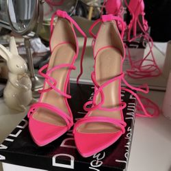 Neon Pink Strappy Heels