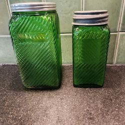 Vuntage Green Depression Glass Canister Set