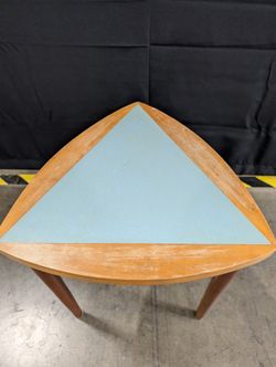 Mid-Century Modern Style Plectrum Side Table with Blue Inset Top