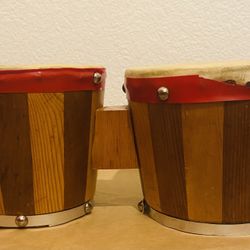 Vintage Wooden Bongo Drum Set