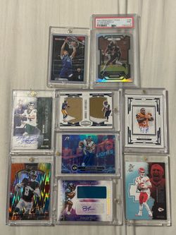 NFL card lot with a case hit, numbered, autos and game worn patches (Near Mint)