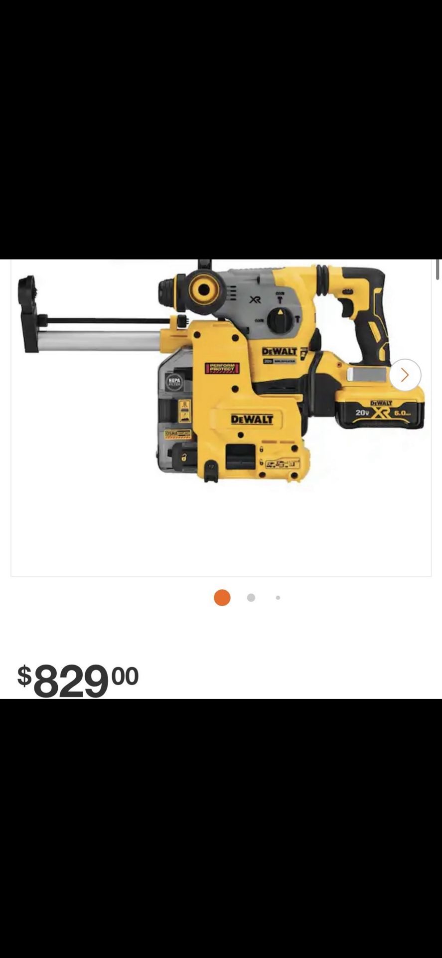 Dewalt 20V Max XR SDS Rotary Hammer With Hepa Dust Extractor