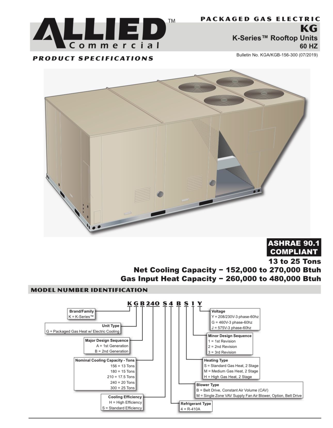 New 20 Ton Allied Commercial RTU Gas/Electric 360 Btus 460v-3ph