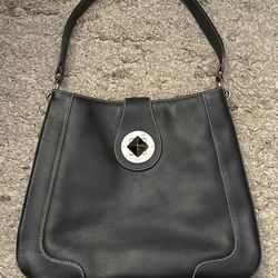 Kate Spade New York Black/Beige Medium Leather Twist Lock Designer Shoulder Bag