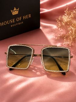 Glam Rhinestone Sunglasses – Green Tinted Lens