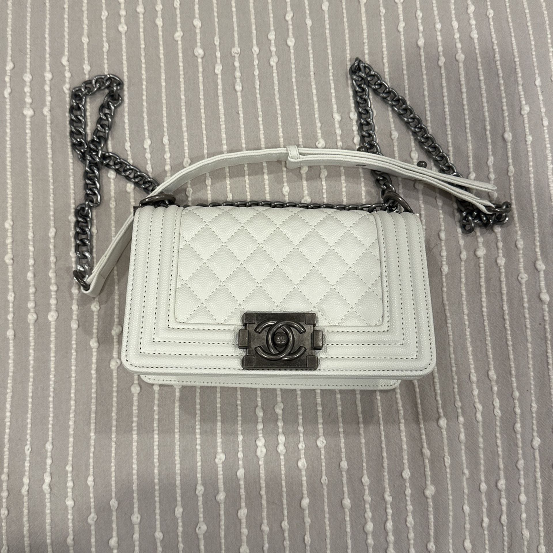 Chanel Inspired Small Boy Bag White Caviar