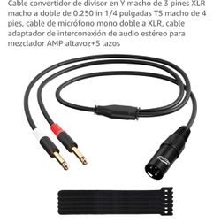 Cable convertidor de divisor en Y macho de 3 pines XLR macho a doble de 0.250 in 1/4 pulgadas TS macho de 4 pies, cable de micrófono mono doble a XLR,