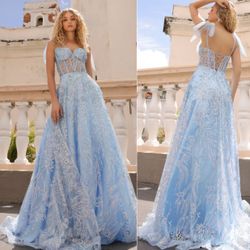 New With Tags Corset Bodice Tie Shoulder Long Formal Dress & Prom Dress $259