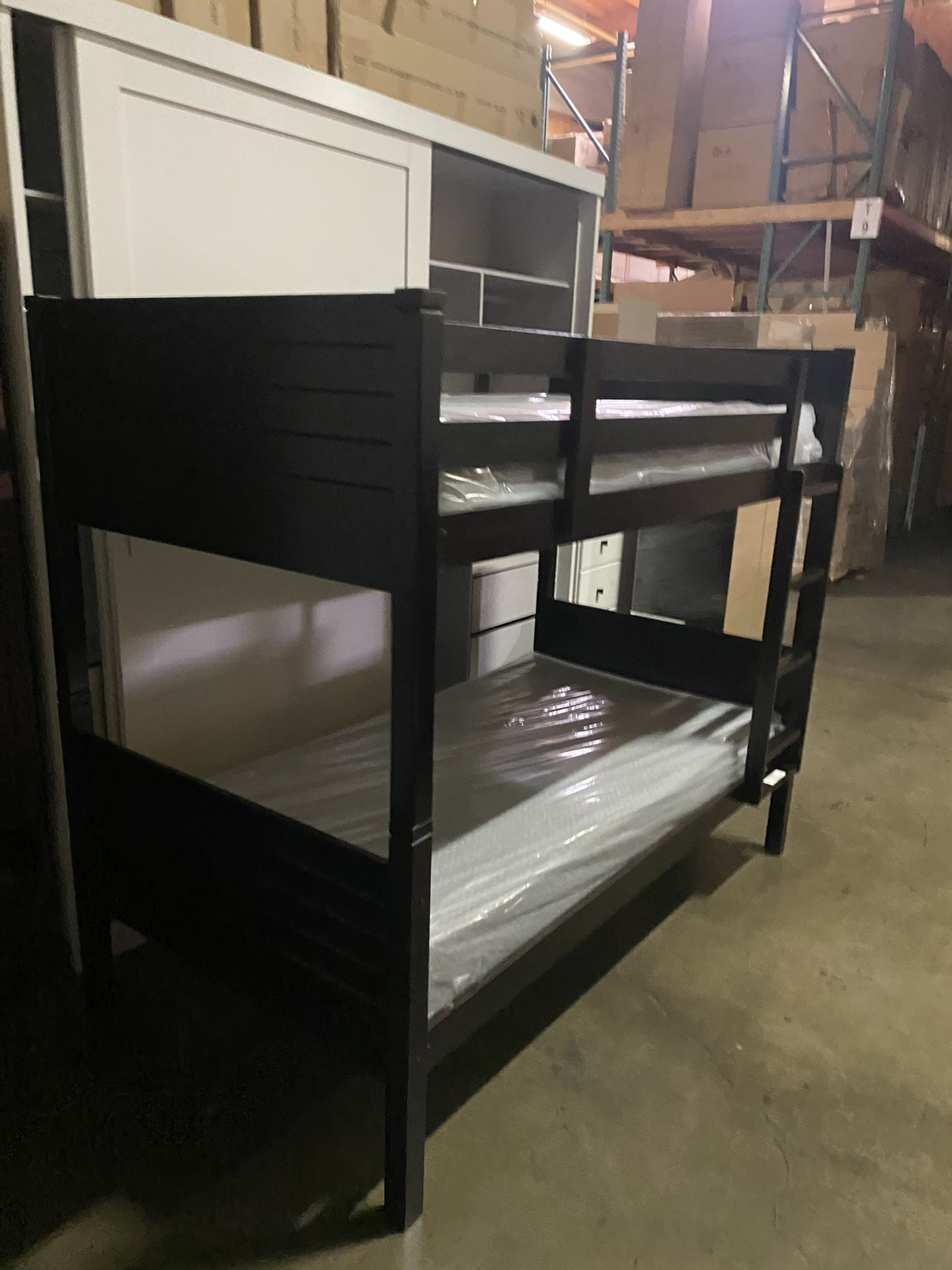 Twin over twin bunk bed. White or espresso. Assembly required. Assembly not included. Taxes included. Free delivery. Bunk Bed only without Assembly-