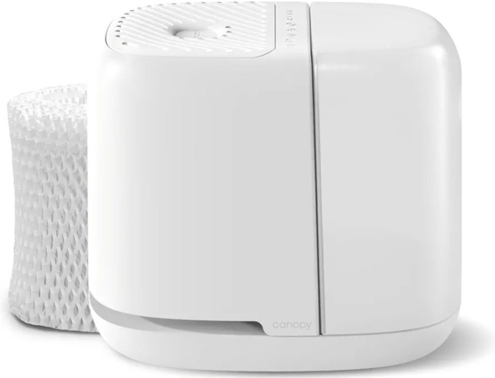 Canopy Bedside Humidifier 2.0, White, 36 HR Run Time, 2.5L Capacity - Reading Light & White Noise - Alleviate Symptoms of Allergies, Flu, Cold, Dry Sk