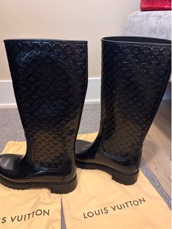 Louis Vuitton Black Monogram Embossed Rain Boots – Size EU 38 – Includes Dust Bags