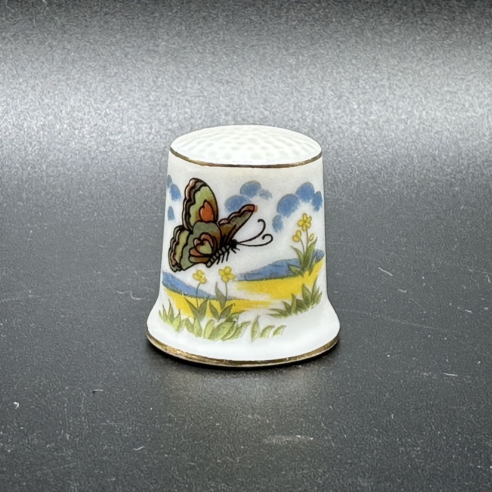 Vintage Bone China Porcelain Butterfly Theme Thimble