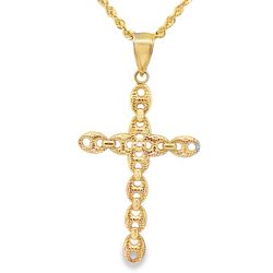 10k Yellow Gold Chain-Link Cross Charm Necklace
