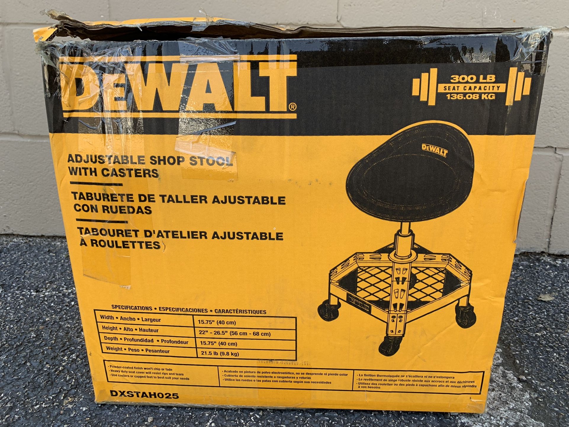 DEWALT 24 in. H x 16 in. W x 16 in. D Adjustable Shop Stool with Casters