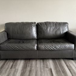 2 Gray Leather Sofas