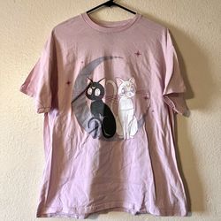 VTG Sailor Moon Luna & Artemis Unisex Pink Shirt (XL)