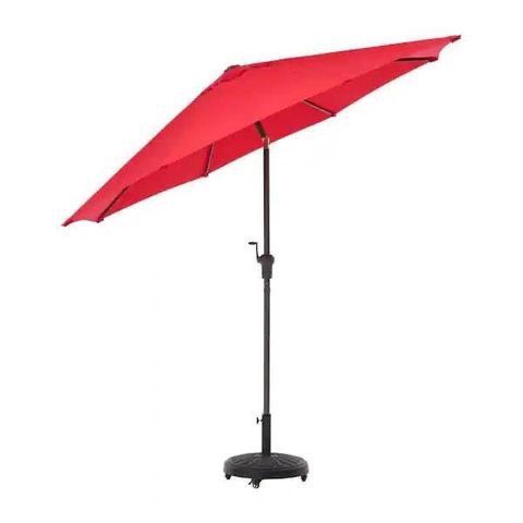 Hampton Bay 9 ft. Aluminum Market Crank and Tilt Patio Umbrella in Ruby