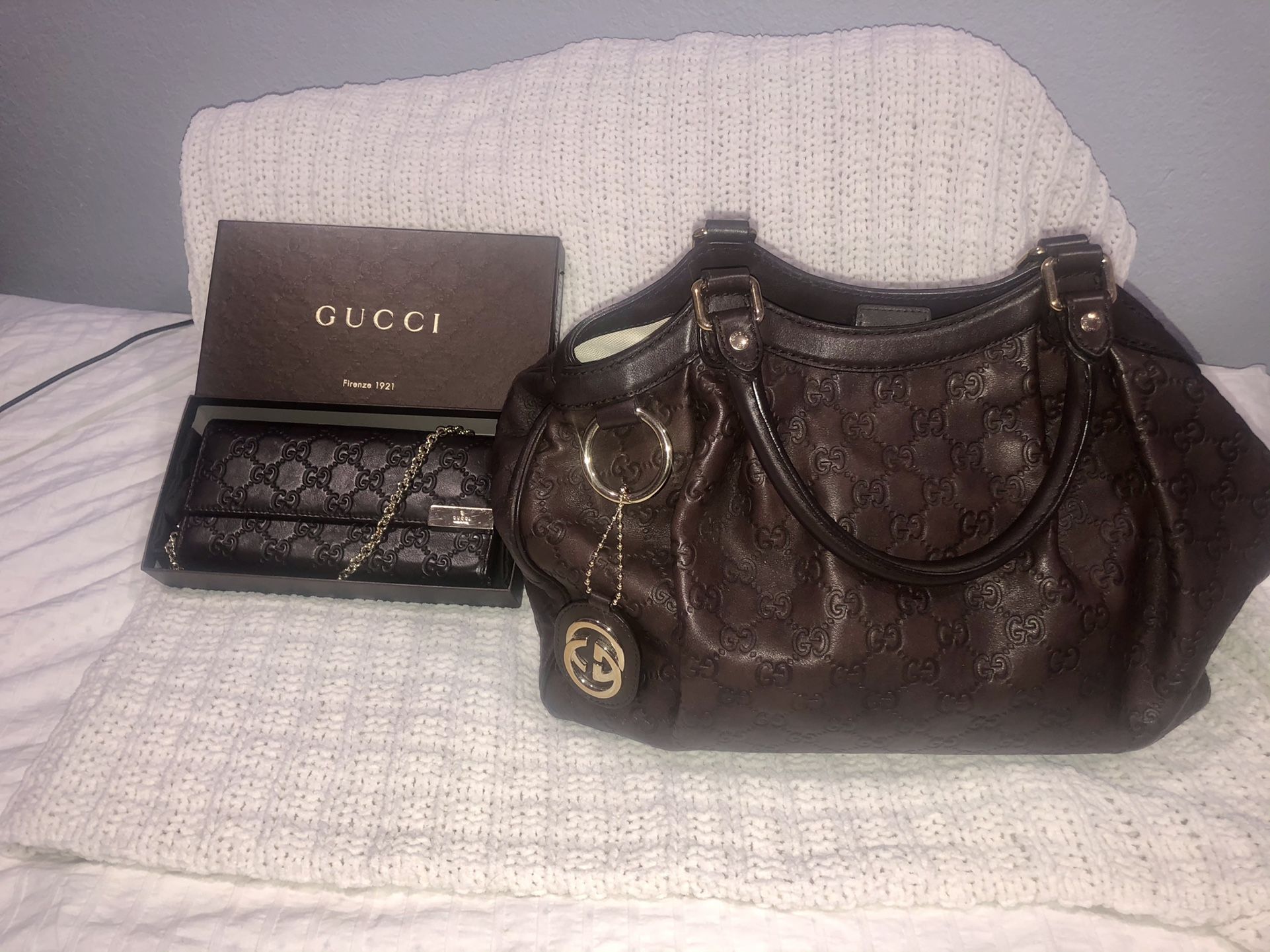 Gucci Sukey handbag & Shima Chain Wallet Dark Brown