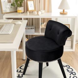 Modern Elegant Velvet Vanity Stool, Black, Round Velvet Padded Vanity Bench for Makeup Room, Bedroom, Easy to Assemble