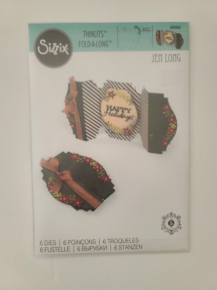 Sizzix Thinlits 6-PK Dies Set Happy Holidays Fold-A-Long Card 660666 Jen Long