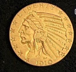 1913 -$5 Gold Indian AU  1/4 oz