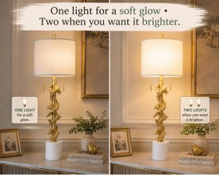 NEW Set of 2 Gold Leaf Table Lamps w/ Marble Bases - 30" Tall