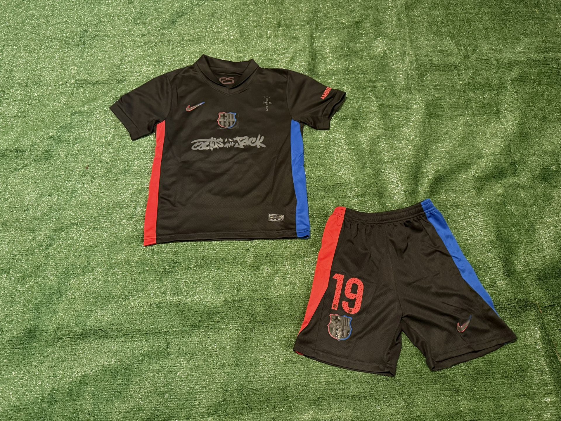 Lamine Yamal #19 FC Barcelona X Travis Scott Away Kids Jersey