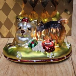 Charming Yorkie Puppy Dog Blown Glass Colorful Hanging Christmas Ornament / *New - Open Box