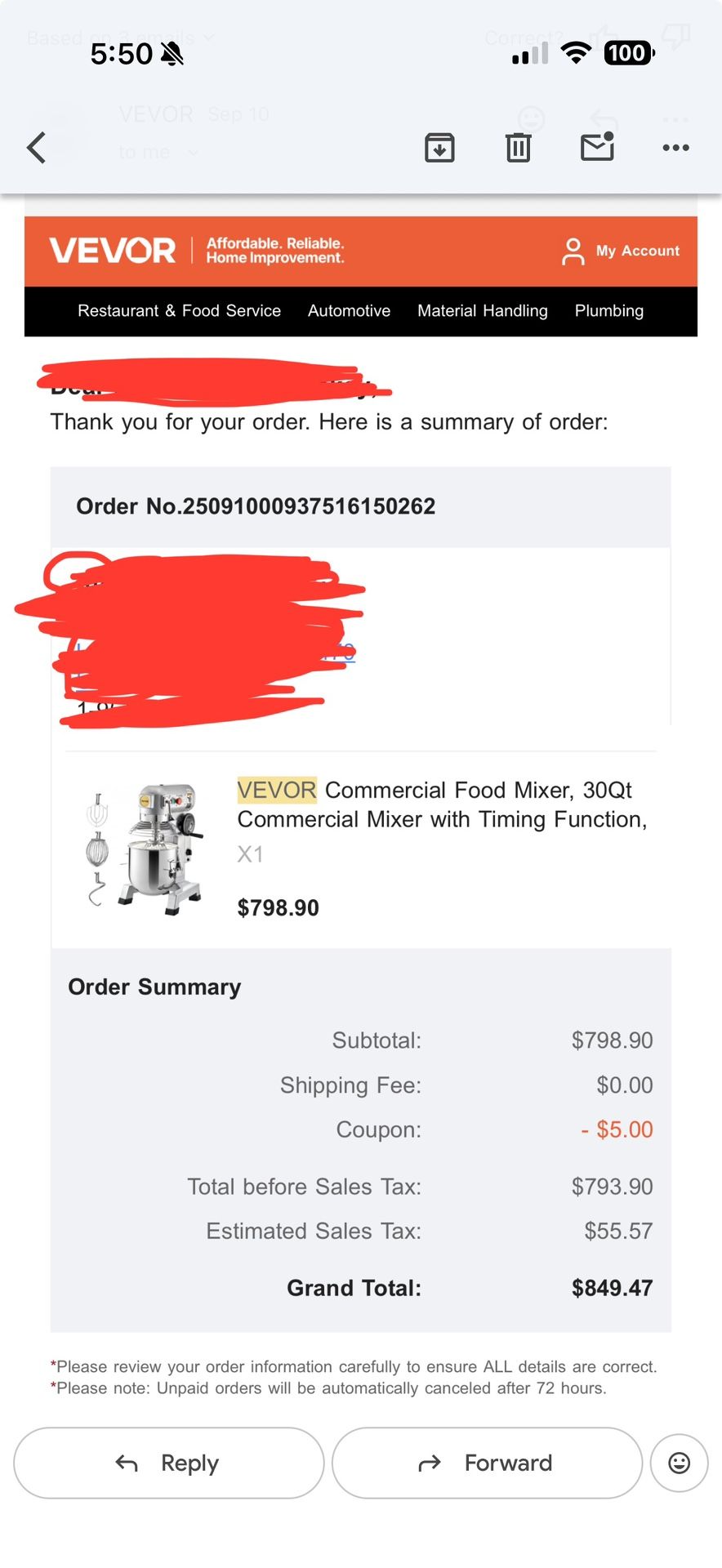 VEVOR Commercial Food Mixer, 30Qt
