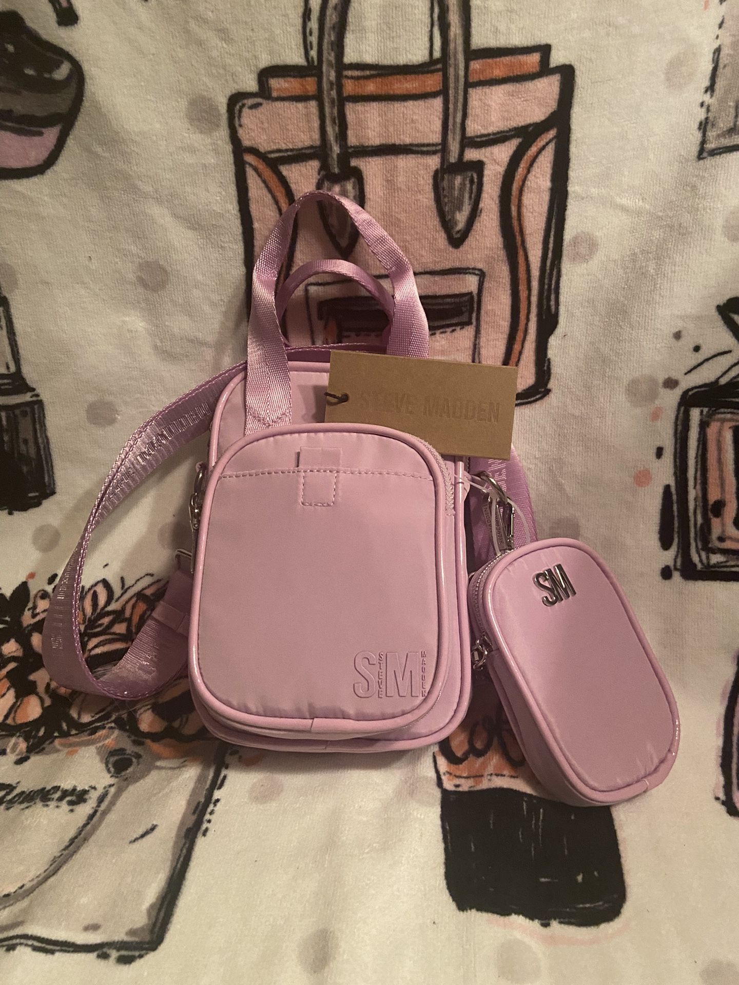 Authentic Pink Steam Man, Crossbody Bag, Two Pockets, Zipper Closure
