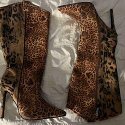 BRAND NEW Leopard Faux Suede Knee Boots