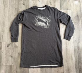 PUMA Glitz Sweatshirt Dress Gray Paint Splatter Logo Sz XL