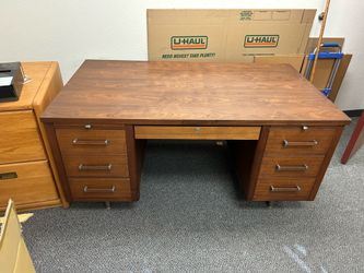 1960s Vintage Alma Mid Century Walnut Executive Tanker Desk