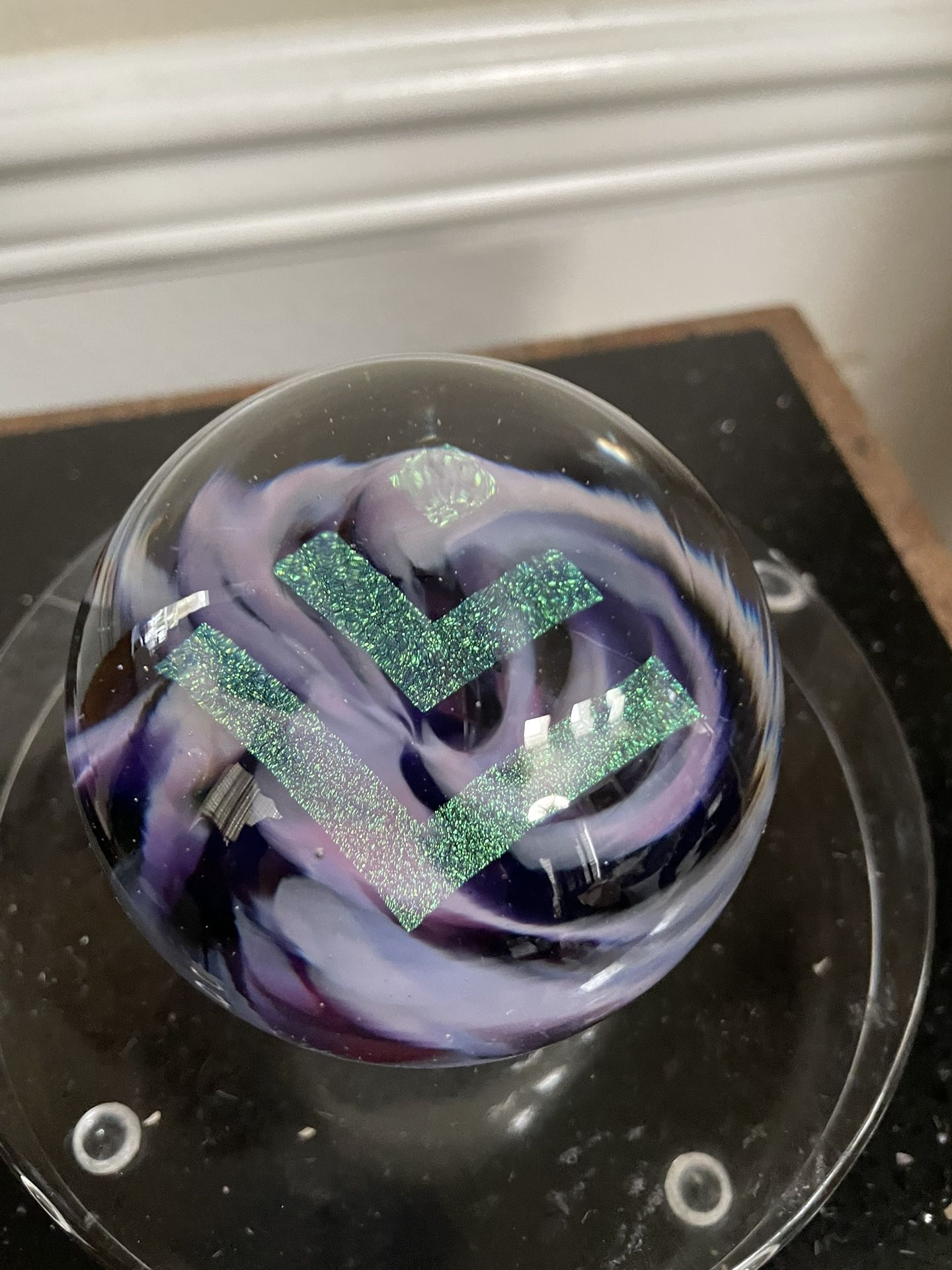 Studio Paperweight Purple Swirls Sparkles . Modern Seattle Glass .